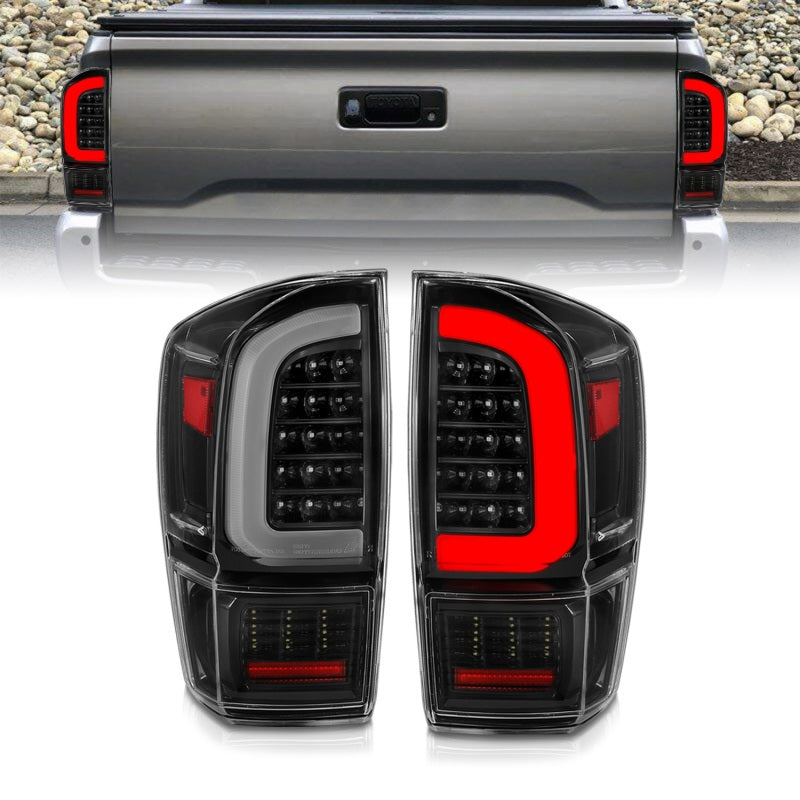 ANZO 16-21 Toyota Tacoma LED Tail Lights with Light Bar - Sequential Black Housing & Clear Lens
