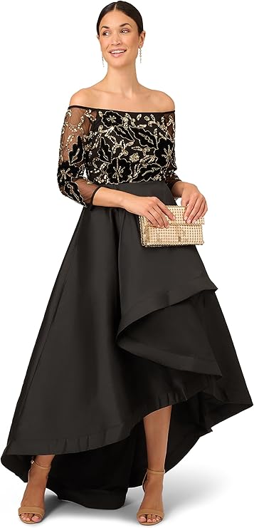 Adrianna Papell Women's Beaded Taffeta Gown, Black/Gold