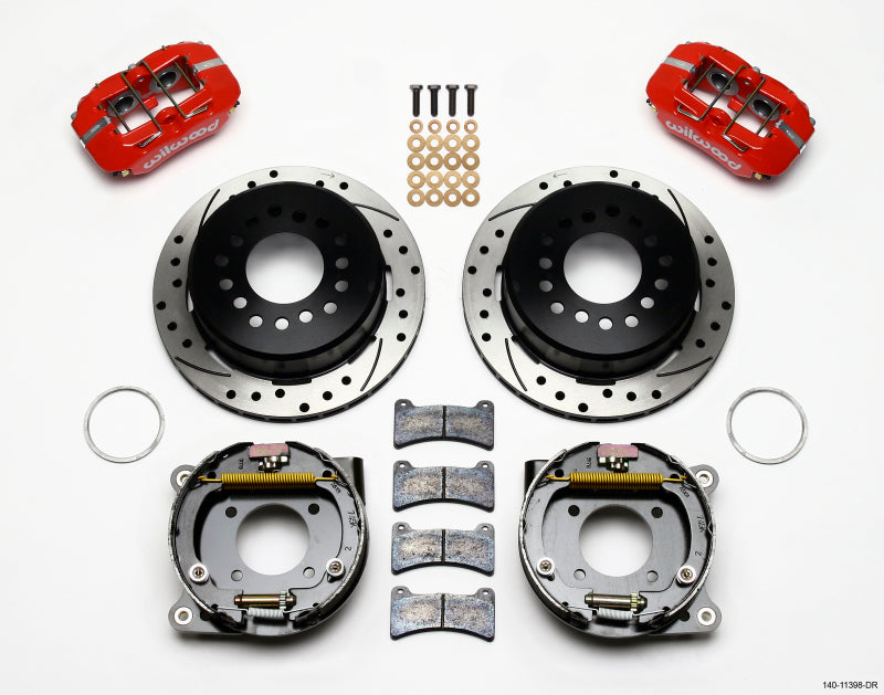 Wilwood Dynapro Low-Profile 11-inch P-Brake Kit for Chevy 12 Bolt with Red Calipers and 2.75-inch Offset