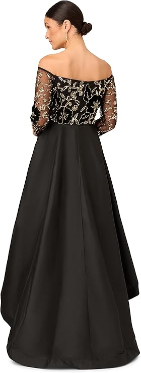 Adrianna Papell Women's Beaded Taffeta Gown, Black/Gold