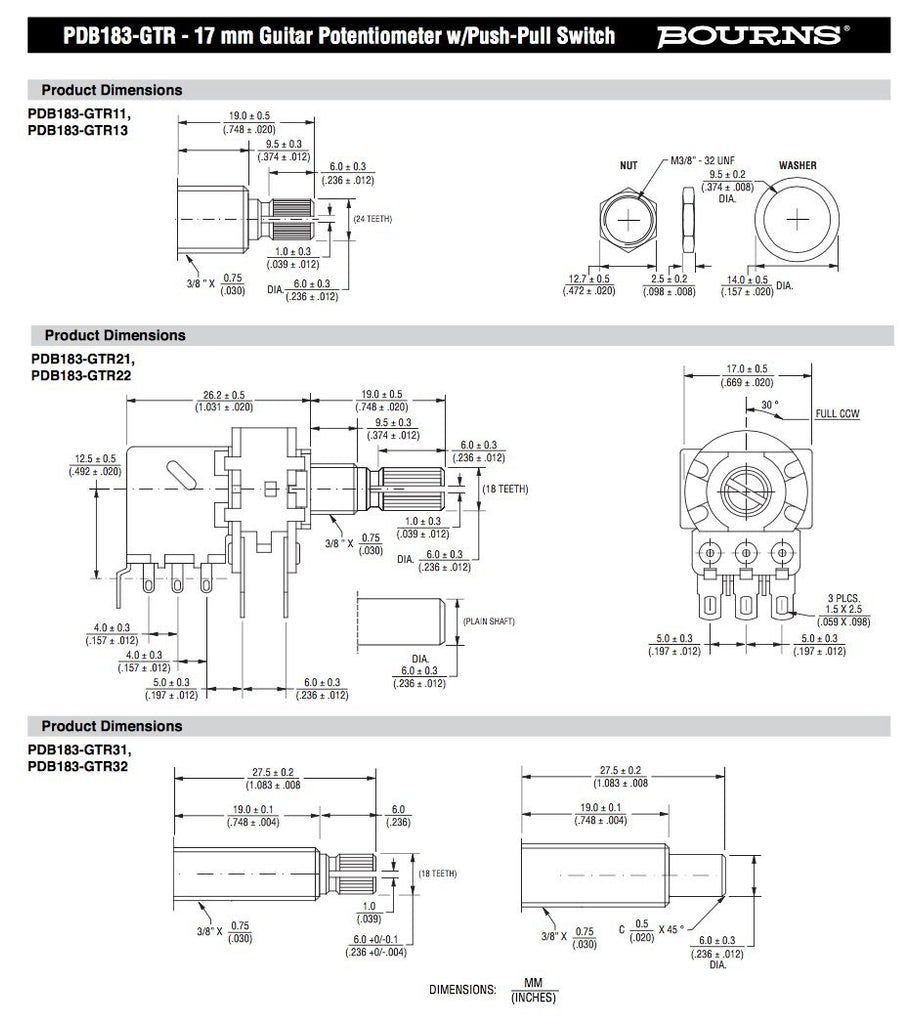 Bourns - 500K Split Shaft Push-Pull Potentiometer (Pack of 2)