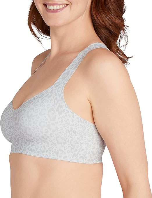 Bali Women's Comfort Revolution Easylite Racerback Breathable Wirefree Bra DF3499, Leo Print Grey, Small