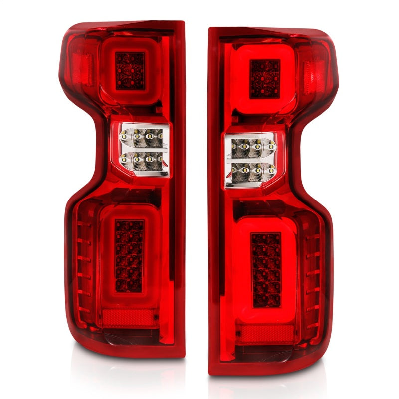 ANZO 19-21 Chevy Silverado Full LED Taillights with Light Bar - Chrome Housing, Red/Clear Lens, G2 Series