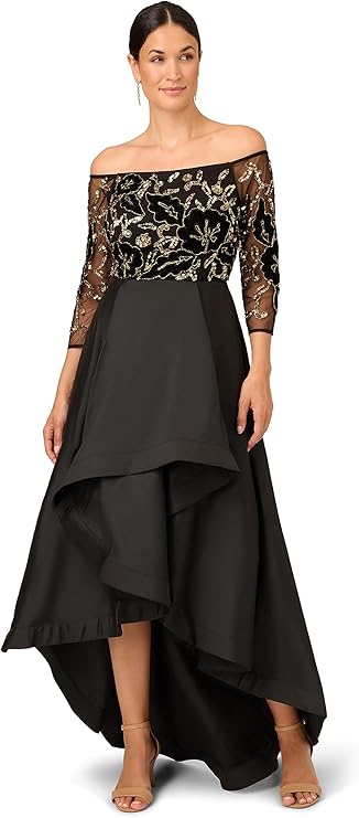 Adrianna Papell Women's Beaded Taffeta Gown, Black/Gold