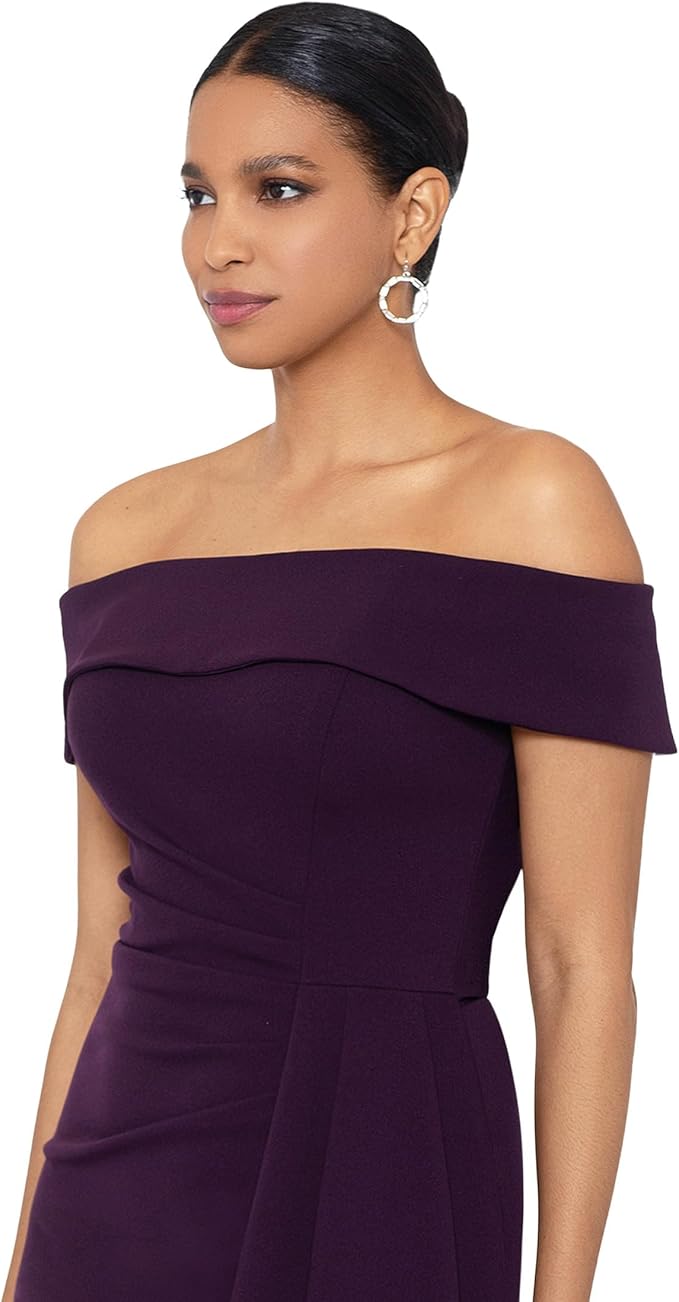 Xscape Off-The-Shoulder Scuba Crepe with Drape Mulberry 14