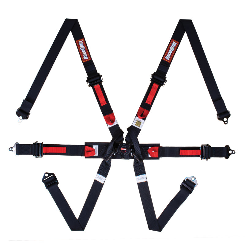 RaceQuip Black FIA 6-Point Pull-Up Lap FHR Formula Safety Harness (Part #RQP857007)