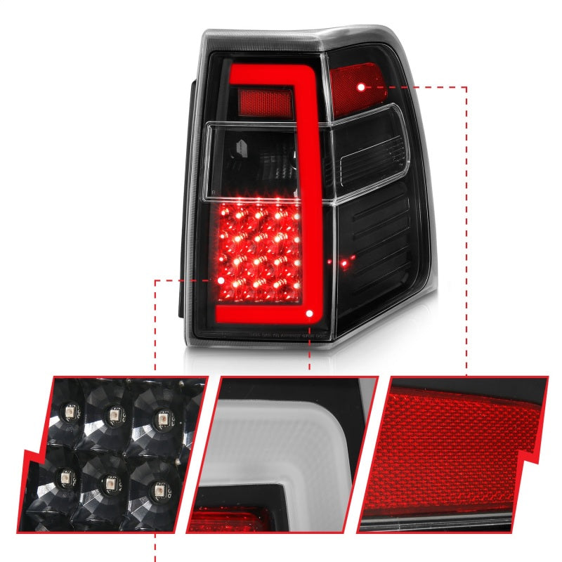ANZO 07-17 Ford Expedition LED Tail Lights with Light Bar – Black Housing, Clear Lens, Sequential Turn Signal