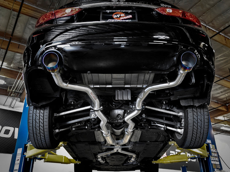 aFe Takeda 2.5 Inch 304 Stainless Steel Cat-Back Exhaust System with Blue Flame Tips for Infiniti Q50 (2016-2019)