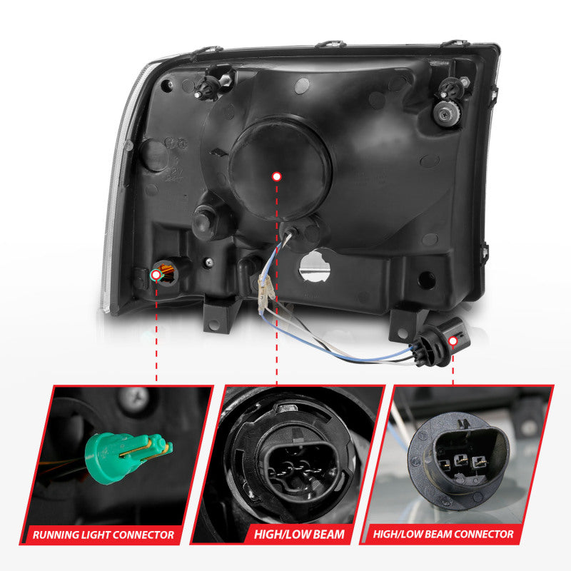 ANZO Crystal Headlights with Light Bar for 2002-2004 Ford F-250 Super Duty — Chrome Housing, Clear Lens, Pair