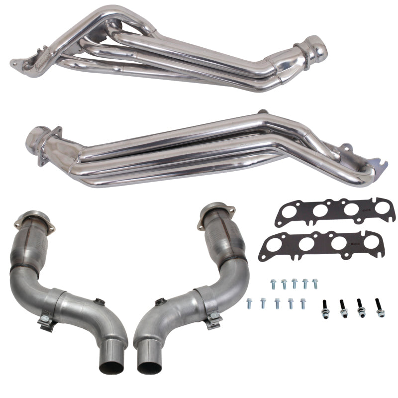 BBK 15-23 Ford Mustang GT 1-3/4 Inch Long Tube Headers with High Flow Catted Mid Pipe – Polished Silver Ceramic Coating