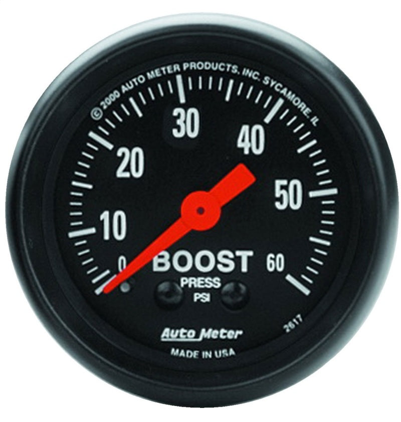 AutoMeter Z Series 52mm Mechanical Boost Gauge - 0-60 PSI for Automotive Applications