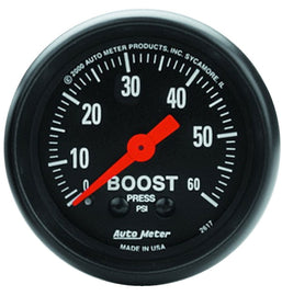 AutoMeter Z Series 52mm Mechanical Boost Gauge - 0-60 PSI for Automotive Applications