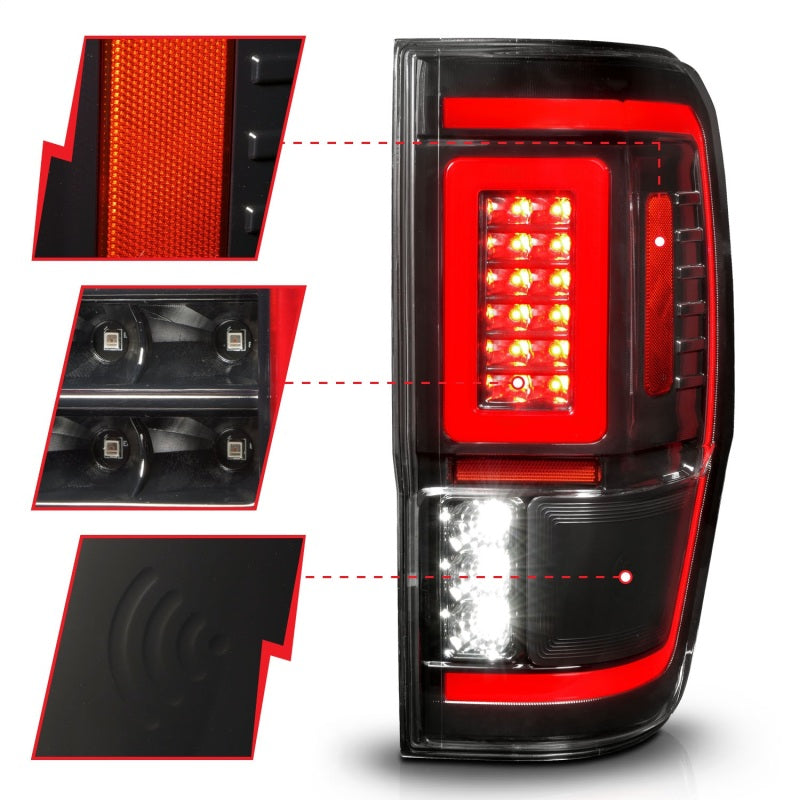 ANZO 19-22 Ford Ranger Full LED Taillights with Lightbar Sequential Signal and Clear Lens in Black Housing