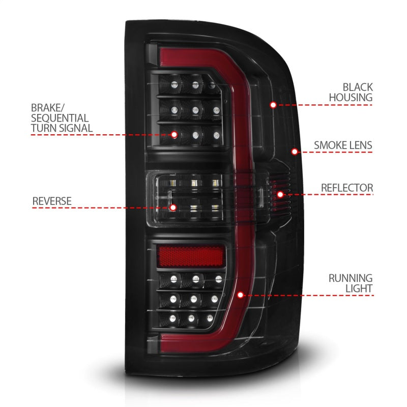 ANZO 14-18 GMC Sierra 1500 Full LED Taillights with Smoke Lens and Black Housing