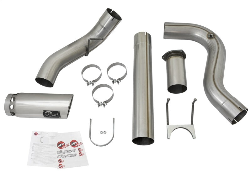 aFe Large Bore HD 5-inch Stainless Steel DPF-Back Exhaust System with Polished Tip for 2017 Ford Diesel Trucks V8 6.7L (td) - Part # afe49-43090-P