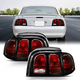 ANZO 1994-1998 Ford Mustang Tail Light Assembly with Dark Red Lens and Black Housing