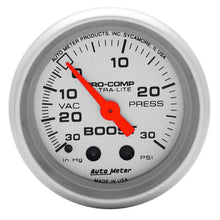 Load image into Gallery viewer, AutoMeter Ultra-Lite 52mm 30 PSI Mechanical Boost Gauge for Automotive Performance