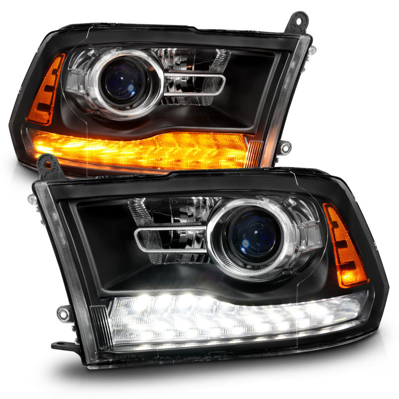 ANZO 09-18 Dodge Ram 1500/2500/3500 LED Plank Style Headlights with Switchback and Sequential Lighting - Matte Black Housing