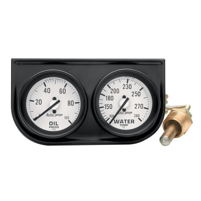AutoMeter AutoGage Two-Gauge Console 2-1/16 Inch Mechanical Oil Pressure and Water Temperature Gauge Set
