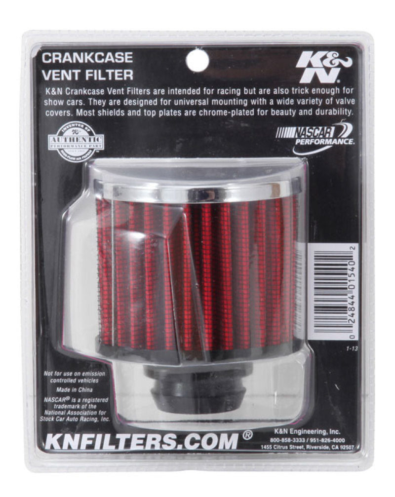 K&N Engineering 62-1490 Rubber Base Chrome Top Push-In Crankcase Vent Filter