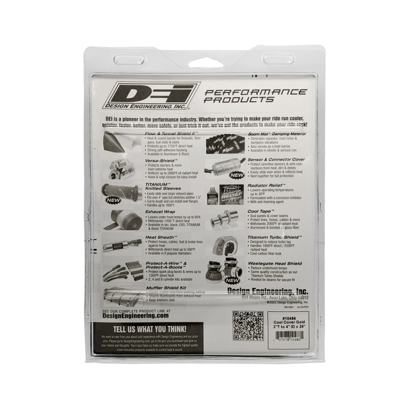 DEI Cool-Cover GOLD 3in to 4in OD Air Tube x 28in Length - Automotive Heat Reflective Cover Kit