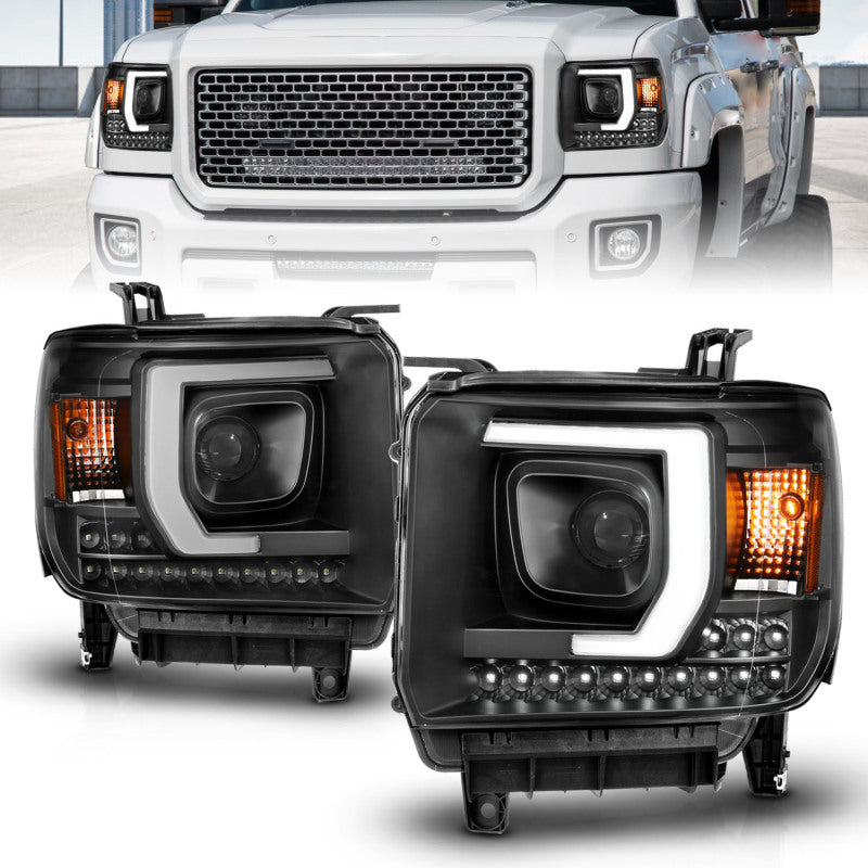 ANZO 2014-2015 GMC Sierra 1500HD Projector Plank Style Headlights with DRL, Black Finish, Pair