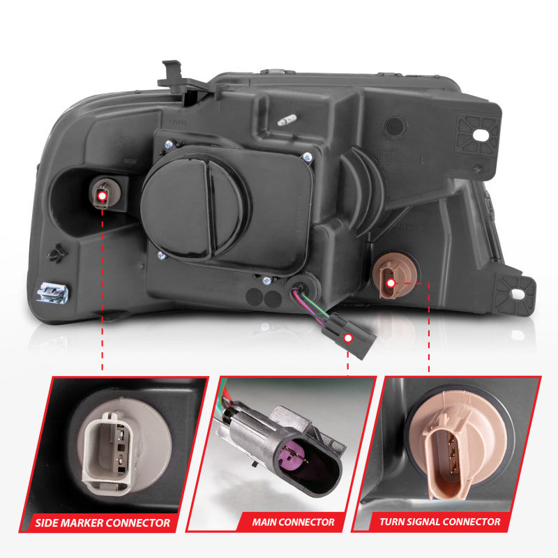ANZO 2004-2008 Ford F-150 Projector Headlights with Light Bar, Black Housing - Pair