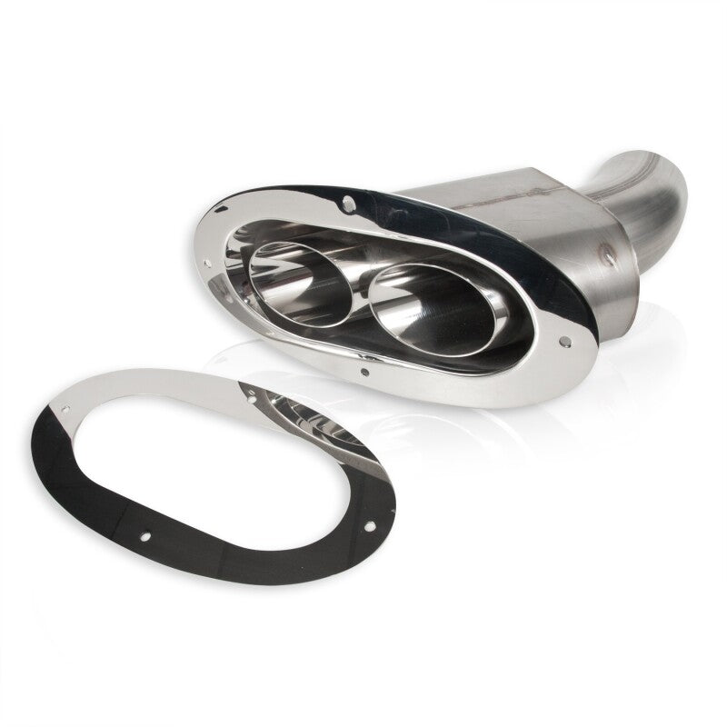 Stainless Works Angled-Oval Through-Body Exhaust Tip with Dual 2-1/2 Inch Tubes and Polished Trim Ring