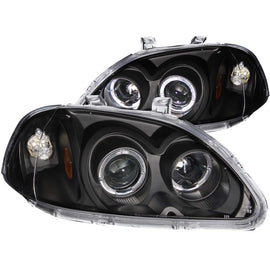 ANZO 1996-1998 Honda Civic Projector Headlights with Halo, Black Housing, Clear Lens – Pair