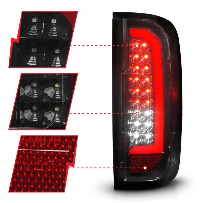 ANZO 15-21 GMC Canyon Full LED Tail Lights with Red Lightbar, Black Housing & Smoke Lens