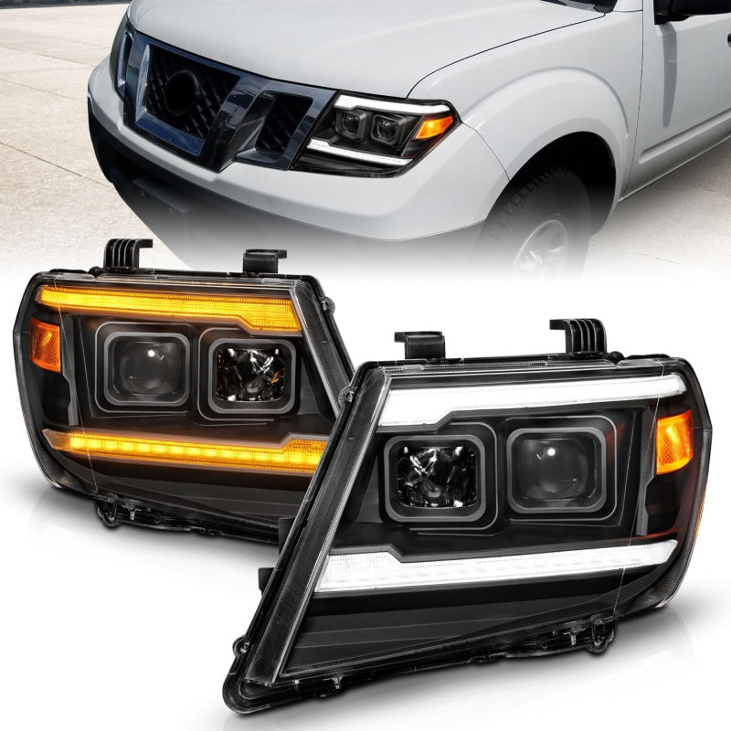 ANZO 09-20 Nissan Frontier Black Projector Headlights with Sequential LED DRL and Light Bar Switchback