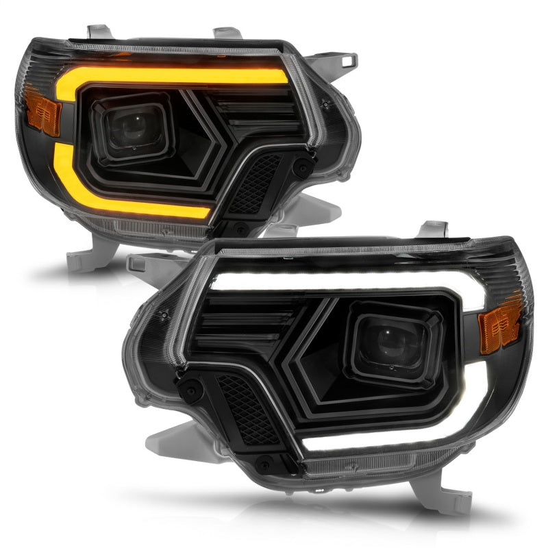 ANZO 12-15 Toyota Tacoma Projector Headlights with Light Bar Switchback Black Housing