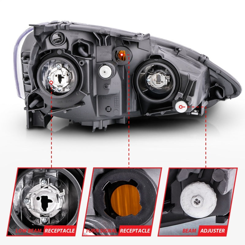 ANZO 2002-2004 Acura RSX Crystal Headlights with Black Housing and Clear Lenses