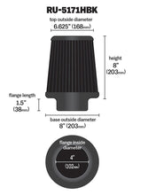 Load image into Gallery viewer, K&amp;N Engineering Universal Rubber Round Tapered Air Filter - 4 inch Flange ID, 8 inch Base OD, 6.625 inch Top OD, 8 inch Height (Part Number: knnRU-5171HBK)