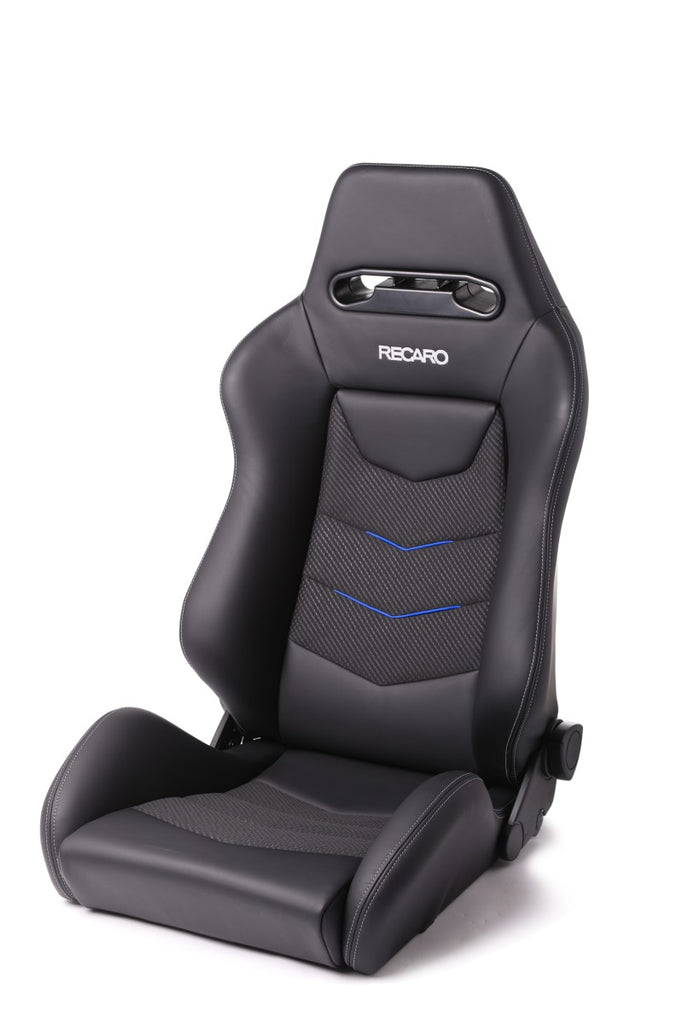 Recaro Speed V Driver Seat with Black Leather and Blue Suede Accent - Part Number rec7227110.1.3170