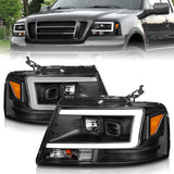 ANZO 2004-2008 Ford F-150 Projector Headlights with Light Bar, Black Housing - Pair