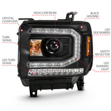 Load image into Gallery viewer, ANZO 2016-2019 GMC Sierra 1500 Projector Headlights with Plank Style Design, Black Finish &amp; Sequential Amber Turn Signal