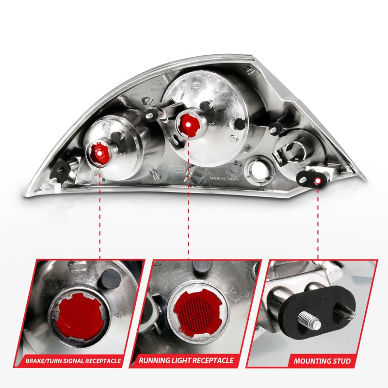 ANZO 2000-2005 Mitsubishi Eclipse Tail Light Assembly with Clear Lens and Black Housing
