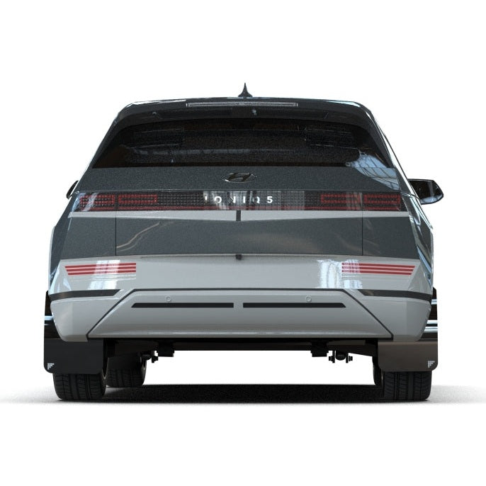 Rally Armor UR Series Mud Flaps for Hyundai Ioniq 5 (2022-2024) – Black with Light Blue Battery Logo, Part Number RALMF87-BAT-BLK-PBL
