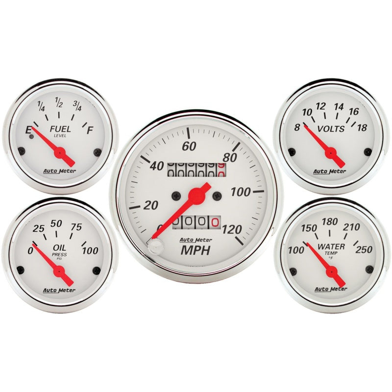 AutoMeter 5-Piece Automotive Gauge Kit with Mechanical Speedometer and Electric Oil Pressure, Water Temperature, Volt, and Fuel Level Gauges