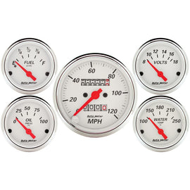 AutoMeter 5-Piece Automotive Gauge Kit with Mechanical Speedometer and Electric Oil Pressure, Water Temperature, Volt, and Fuel Level Gauges