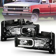 Load image into Gallery viewer, ANZO 1999-2000 Cadillac Escalade Crystal Headlights with LED Light Bar - Black Housing, Clear Lens (Pair)