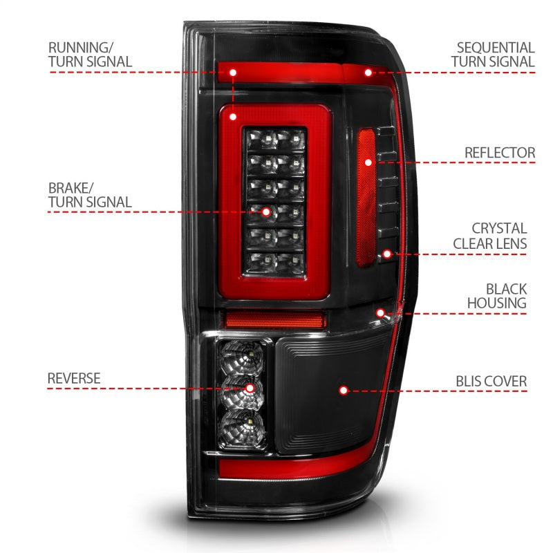 ANZO 19-22 Ford Ranger Full LED Taillights with Lightbar Sequential Signal and Clear Lens in Black Housing