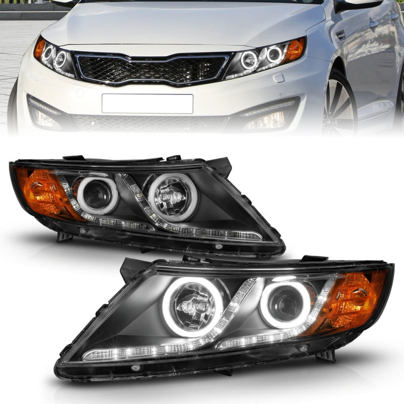 ANZO 2011-2013 Kia Optima Projector Headlights with Halo, Black Housing and Clear Lens