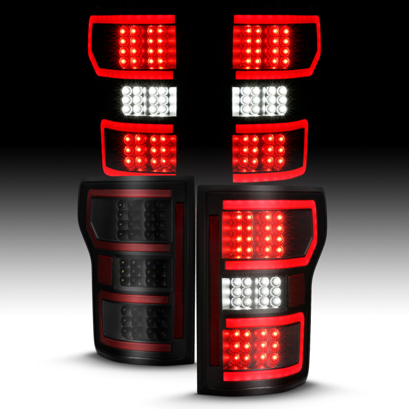 ANZO 18-19 Ford F-150 LED Taillight Assembly with Clear Lens and Red Sequential Light Bar