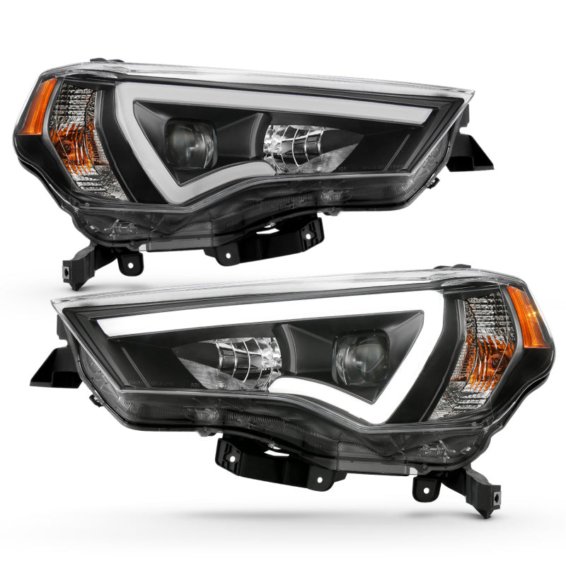 ANZO 14-18 Toyota 4Runner Plank Style Projector Headlights with Amber Accents - Black Pair