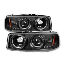 Spyder GMC Sierra 1500/2500/3500 1999-2006 Projector Headlights with Black Finish and LED Halo - Part Number PRO-YD-CDE00-HL-BK