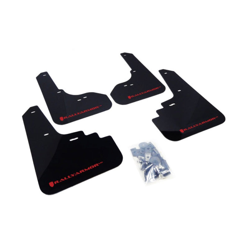 Rally Armor UR Series Mud Flaps for Subaru Legacy - Black with Red Logo, Part Number RALMF4-UR-BLK/RD