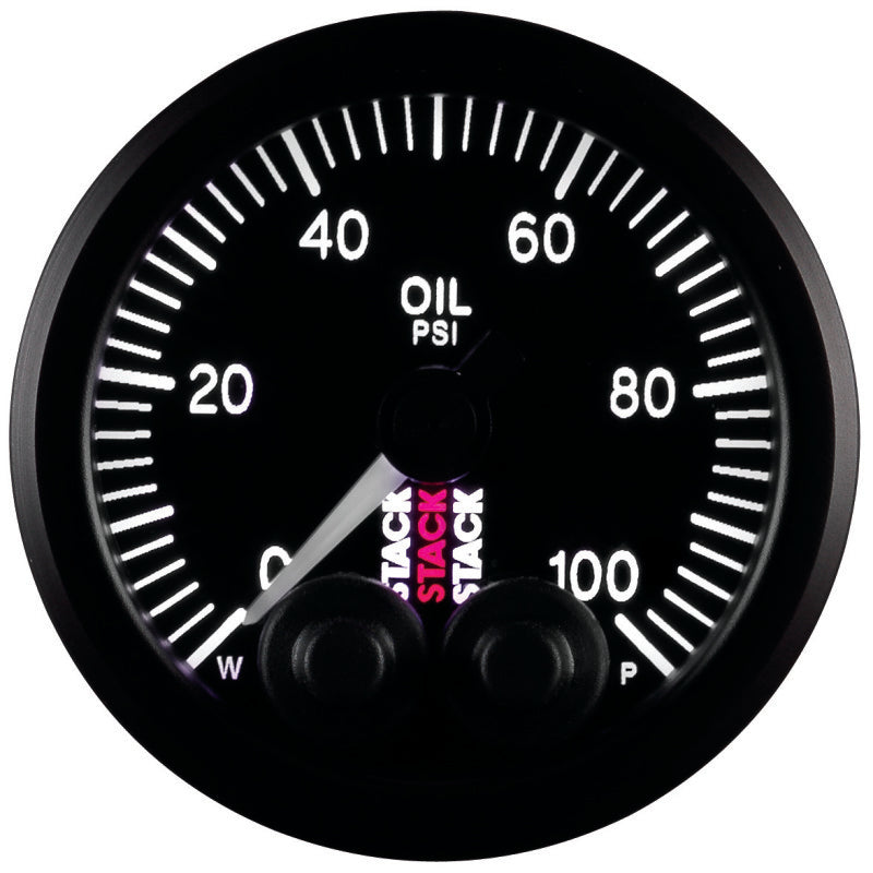 AutoMeter Stack Instruments Pro Control 52mm Oil Pressure Gauge - Black (0-100 PSI, 1/8in NPTF Male)