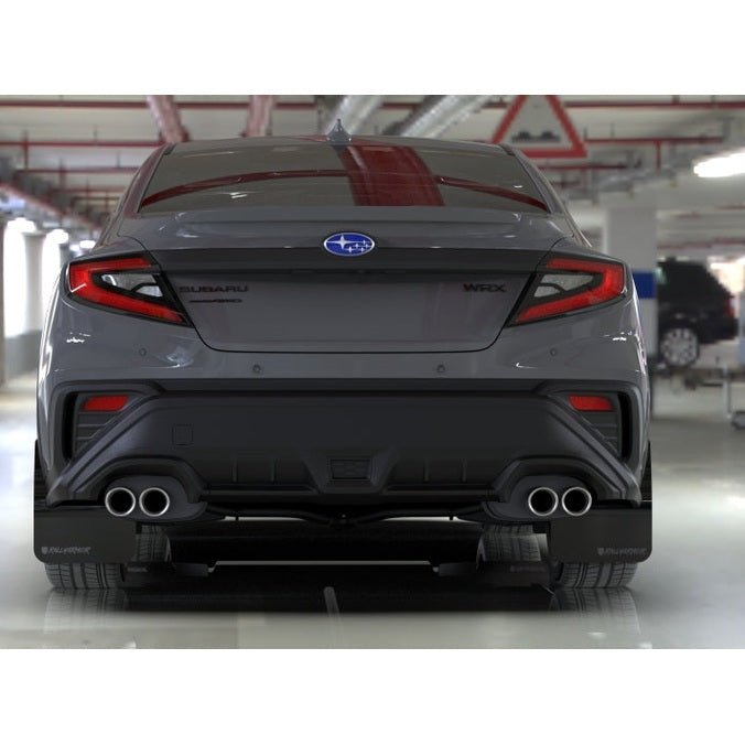 Rally Armor UR Mud Flaps for 2022-2025 Subaru WRX Black with Altered Font and Metallic Black Logo